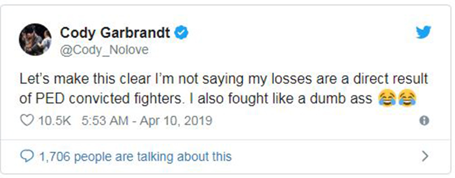 Cody Garbrandt phang TJ Dillashaw thẳng tay trên Twitter sau vụ chất cấm Cody Garbrandt phang TJ Dillashaw thẳng tay trên Twitter sau vụ chất cấm